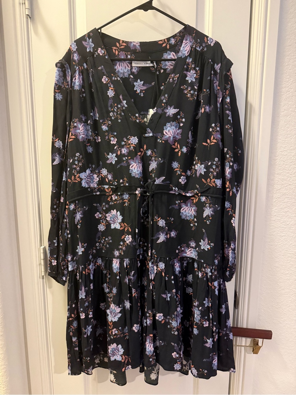 Rebecca Minkoff Black Floral Long Sleeve Tiered Dress